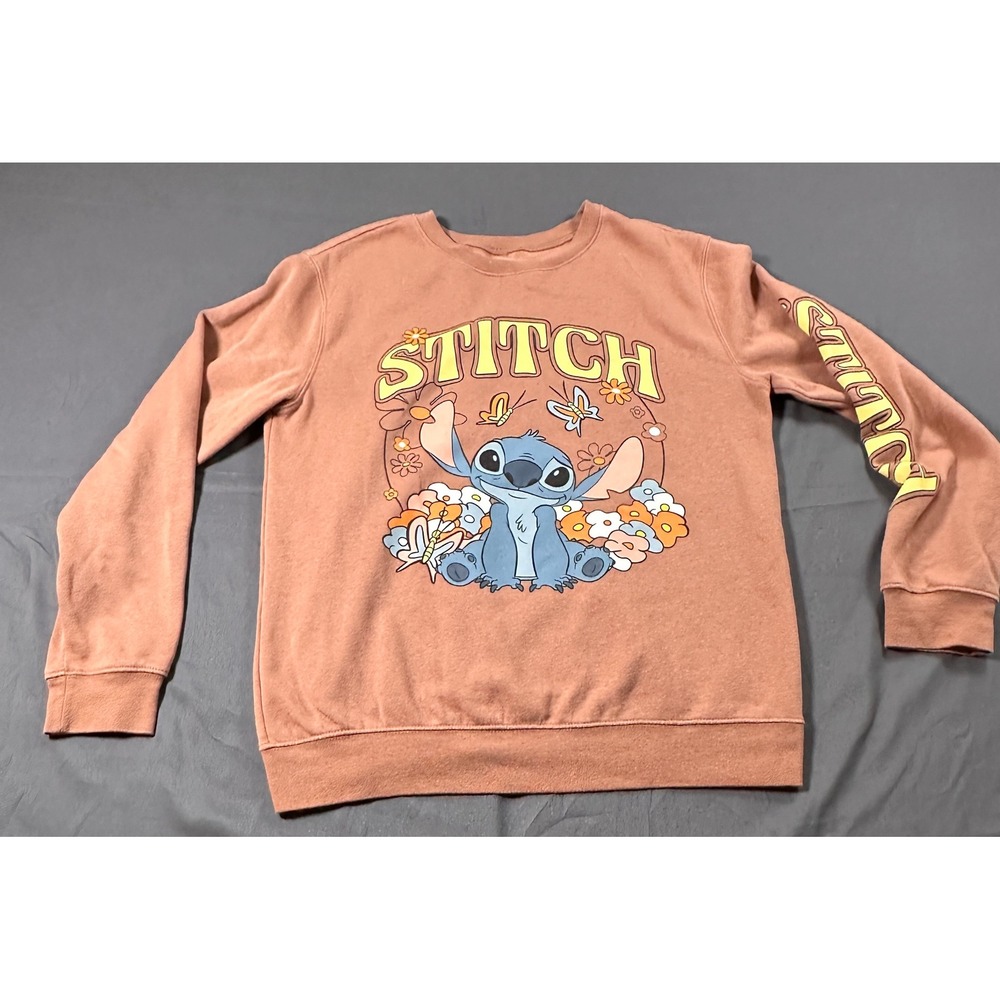 Disney Lilo & Stitch Graphic Sweatshirt Terracotta Mauve Sleeve Print Size M